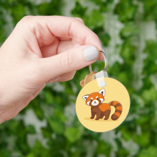 Cute Red Panda on Yellow Keychain