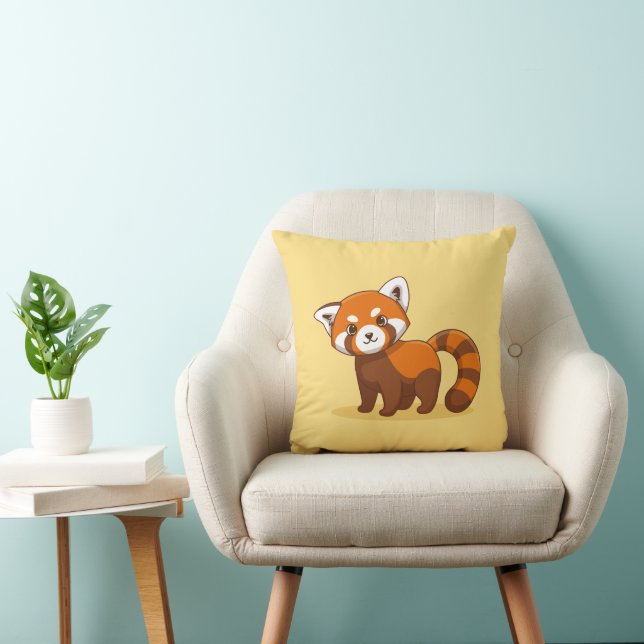 Cute Red Panda on Yellow Throw Pillow (Chair)
