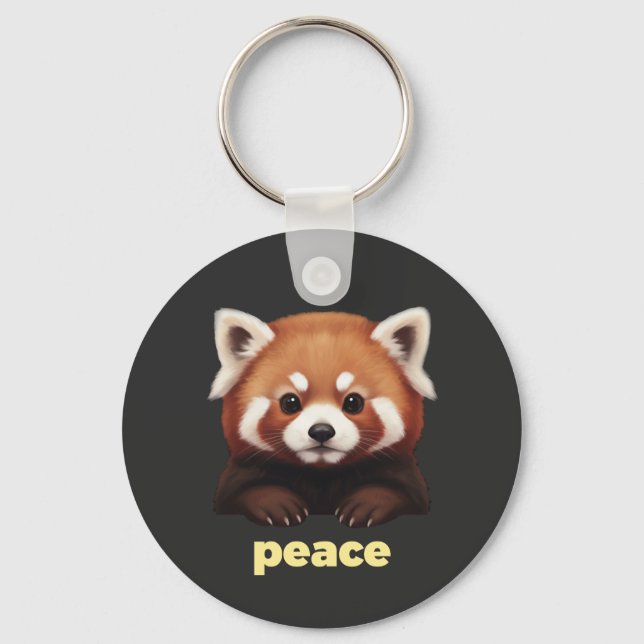 Cute Red Panda "Peace" Illustration for Kids & Nur Keychain (Front)