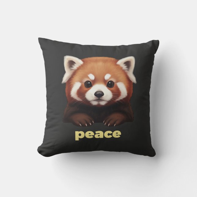 Cute Red Panda "Peace" Illustration for Kids & Nur Throw Pillow (Front)