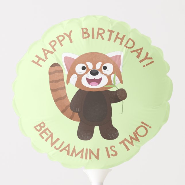 Cute red panda personalized cartoon birthday balloon (Front)