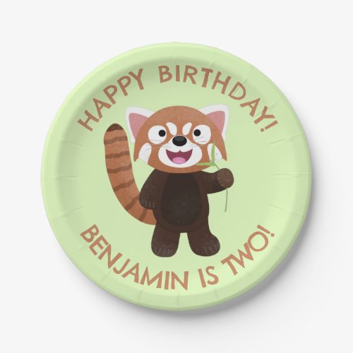 Cute red panda personalized cartoon birthday paper plates