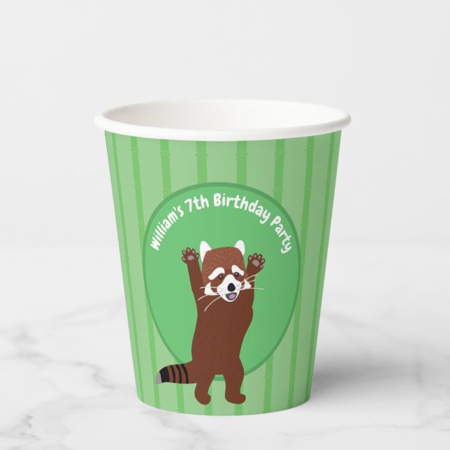 Cute Red Panda Personalized Custom Birthday Paper Cups (Front)
