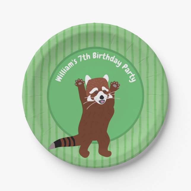 Cute Red Panda Personalized Custom Birthday Paper Plates (Front)