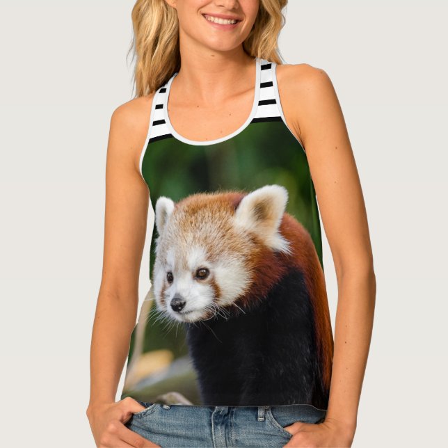 Cute Red Panda Photo and Stripes Tank Top (Front)