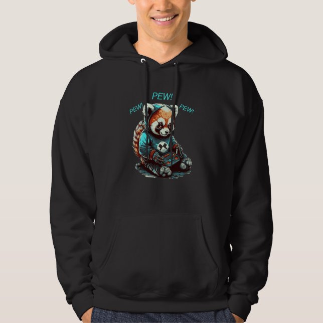 Cute Red Panda Playing Video Game  Gamers Hoodie (Front)
