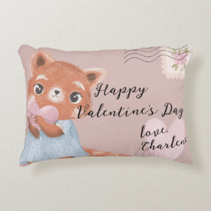 Cute Red Panda Postal Letter Valentine's Day Accent Pillow