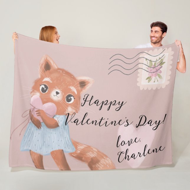 Cute Red Panda Postal Letter Valentine's Day Fleece Blanket (In Situ)