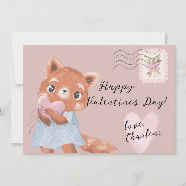 Cute Red Panda Postal Letter Valentine's Day Holiday Card (Front)