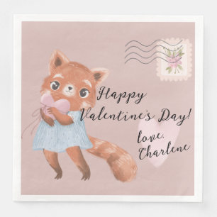 Cute Red Panda Postal Letter Valentine's Day Paper Dinner Napkins
