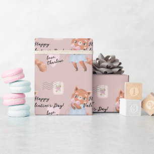 Cute Red Panda Postal Letter Valentine's Day Wrapping Paper