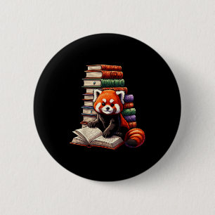 Cute Red Panda Reading Book Animal Bookworm  Button