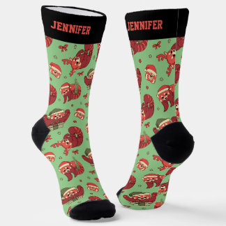 Cute Red Panda Santa Christmas Pattern Holiday Socks