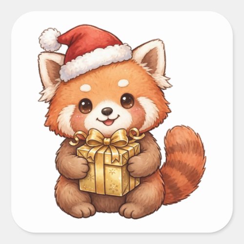 Cute Red Panda Santa Hat Christmas Present Sticker