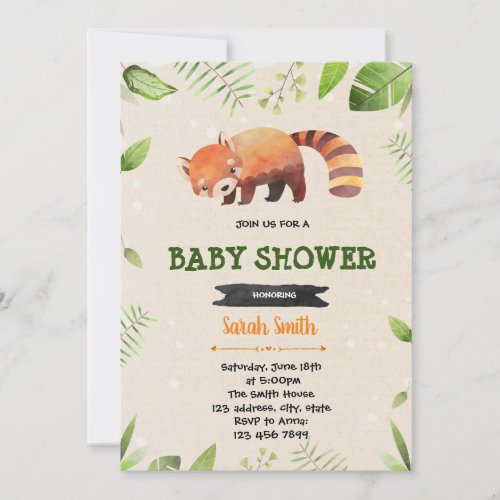 Cute red panda shower party invitation