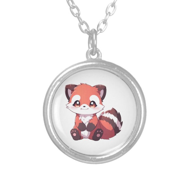  cute red panda silver plated necklace (Front)