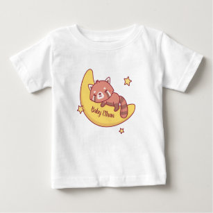 Cute Red Panda Sleeping On Moon Baby T-Shirt