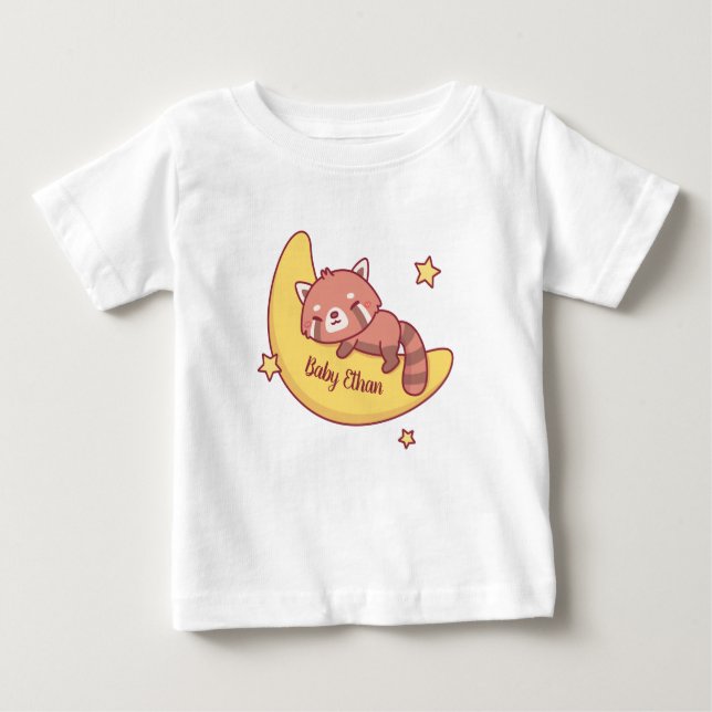 Cute Red Panda Sleeping On Moon Baby T-Shirt (Front)