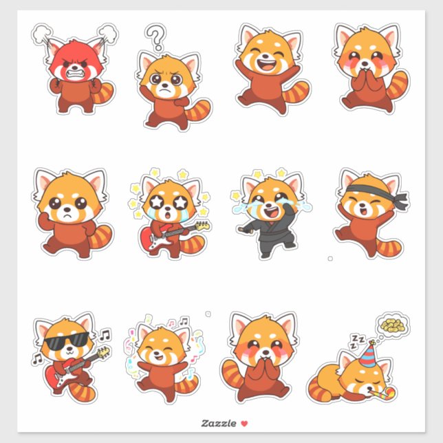 Cute Red Panda Sticker Pack — Kawaii Expression (Sheet)
