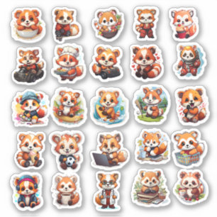 Cute Red Panda stickers, value pack 25 Stickers