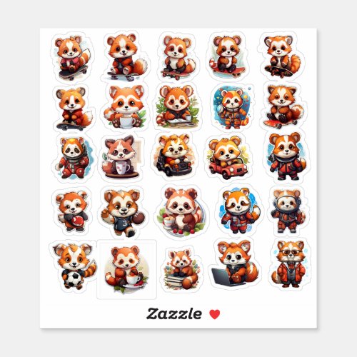 Cute Red Panda stickers value pack  25 Stickers