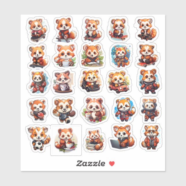 Cute Red Panda stickers, value pack  25 Stickers (Sheet)