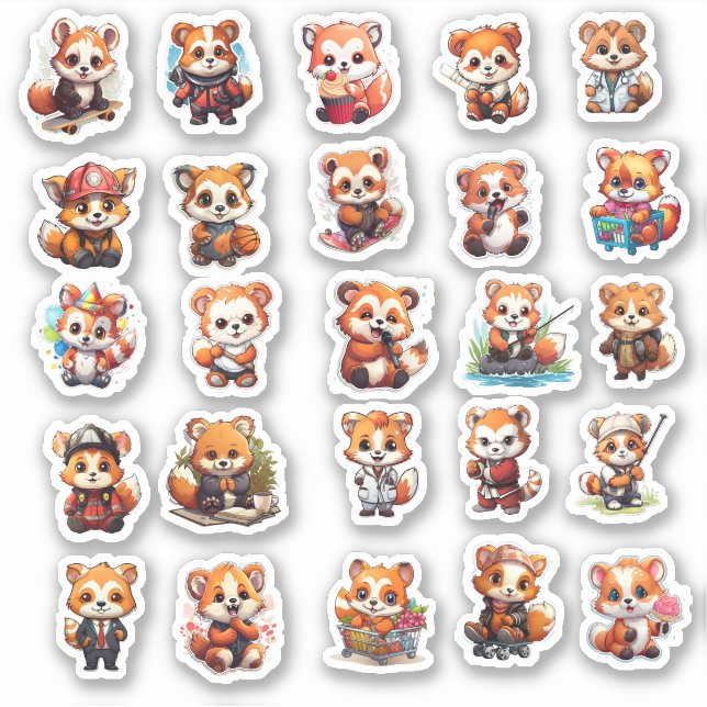 Cute Red Panda stickers, value pack  25 Stickers (Front)