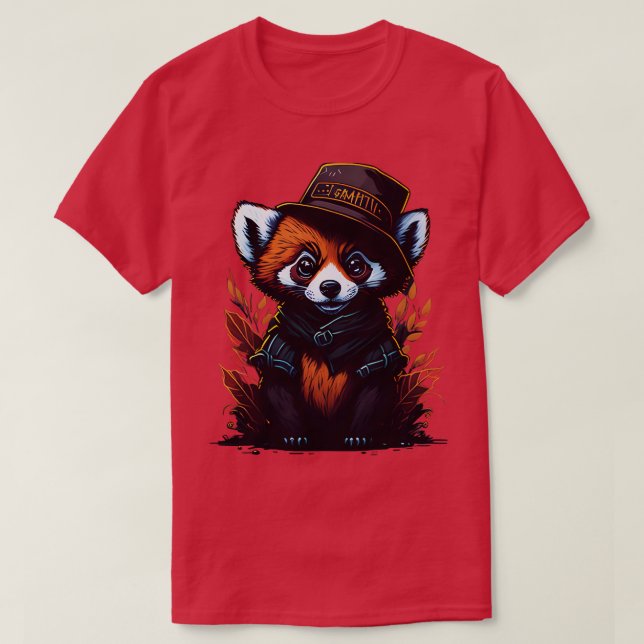 cute red panda wearing hat 3 T-Shirt (Design Front)