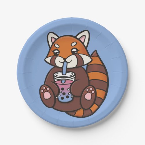 Cute Red Panda with Bubble Tea Paper Plates