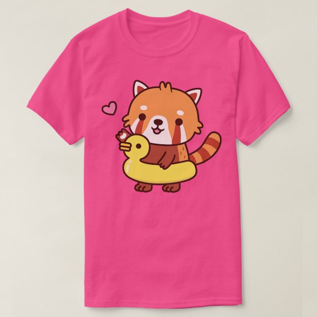Cute Red Panda With Yellow Duck Pool Float Summer T-Shirt (Design Front)