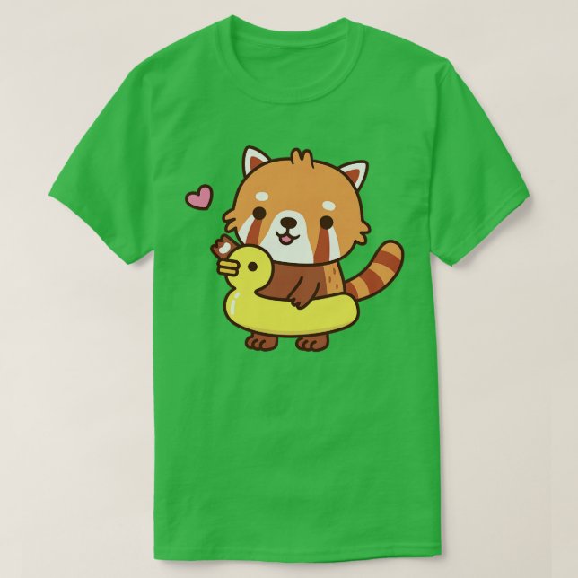 Cute Red Panda With Yellow Duck Pool Float Summer T-Shirt (Design Front)
