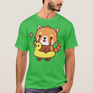 Cute Red Panda With Yellow Duck Pool Float Summer T-Shirt