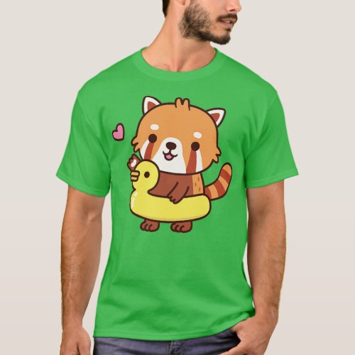 Cute Red Panda With Yellow Duck Pool Float Summer T_Shirt