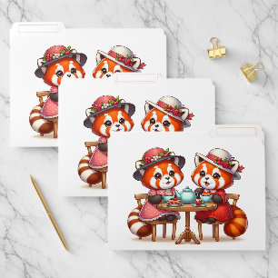 Cute Red Pandas Drinking Tea File Folder