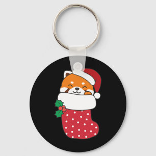 Cute Red Pandas In Christmas Stockings For Christm Keychain