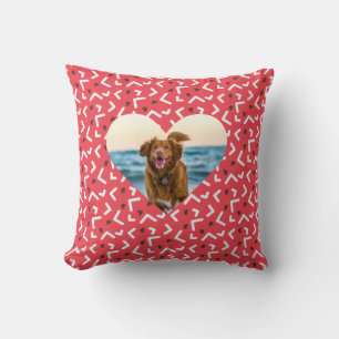 Cute Red Patterned Dog Photo Custom Throw Pillow
