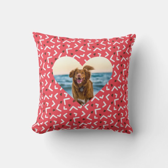 Cute Red Patterned Dog Photo Custom Throw Pillow (Front)