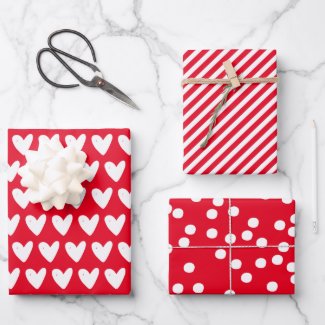Cute Red Patterns: Hearts, Stripes & Polkadots Wrapping Paper Sheets