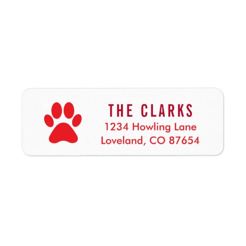 Cute Red Paw Print Dog Christmas Return Address Label