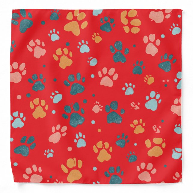 Cute Red Paw Print Pet Bandana (Front)