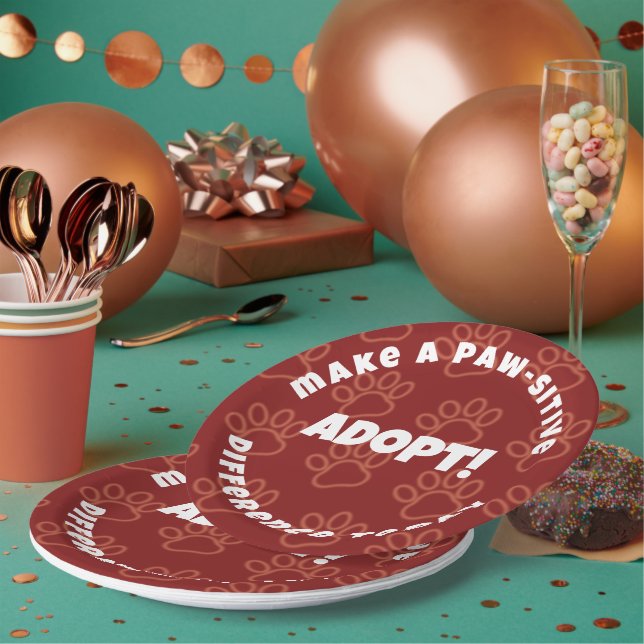 Cute Red Pawprints Make a Paw-sitive Difference! Paper Plates (Multi)