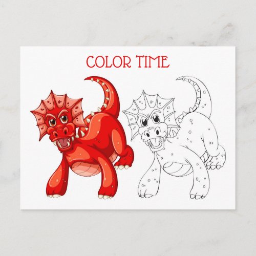 Cute Red Peach Orange Dragon Coloring Activity Postcard