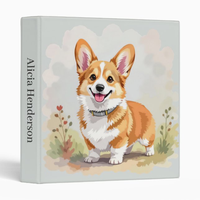 Cute Red Pembroke Welsh Corgi Dog 3 Ring Binder (Front/Spine)