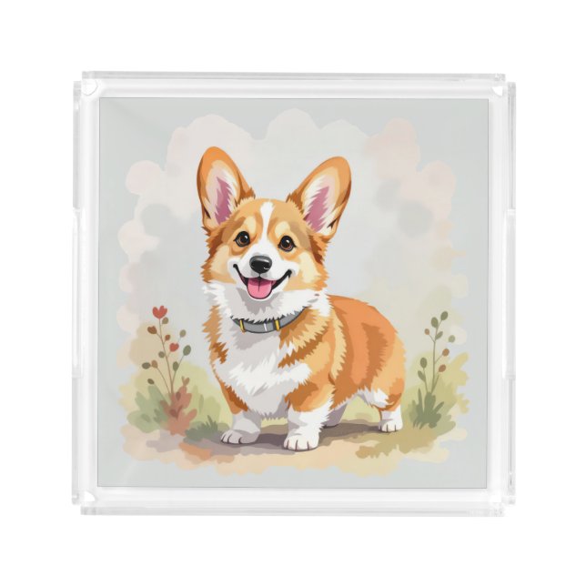 Cute Red Pembroke Welsh Corgi Dog Acrylic Tray (Front)