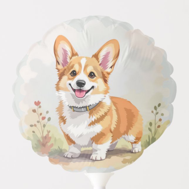 Cute Red Pembroke Welsh Corgi Dog Balloon (Front)