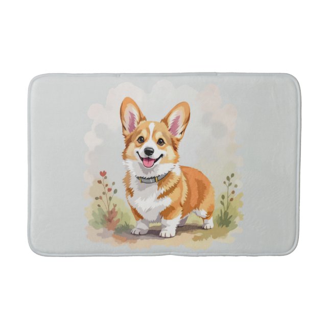Cute Red Pembroke Welsh Corgi Dog Bath Mat (Front)