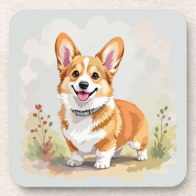 Cute Red Pembroke Welsh Corgi Dog Beverage Coaster (Front)