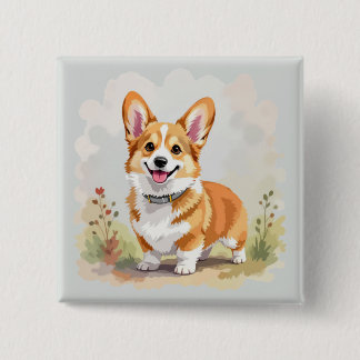 Cute Red Pembroke Welsh Corgi Dog Button