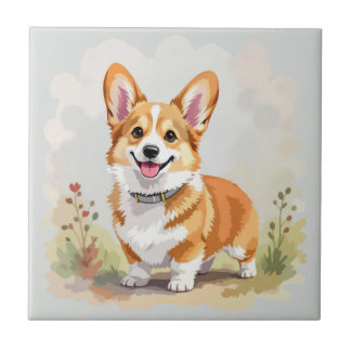 Cute Red Pembroke Welsh Corgi Dog Ceramic Tile