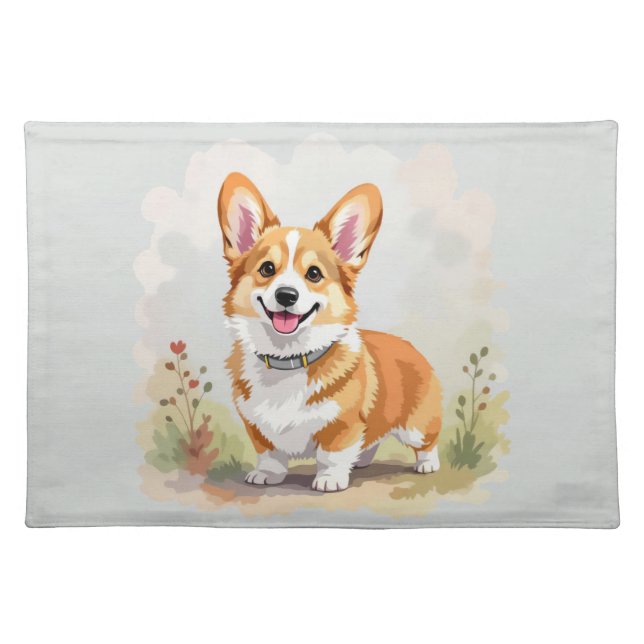 Cute Red Pembroke Welsh Corgi Dog Cloth Placemat (Front)